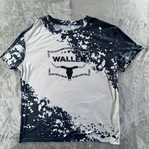 Morgan Wallen Shirt Womens XL Black White Bleach Splatter Western Cow Skull Tee